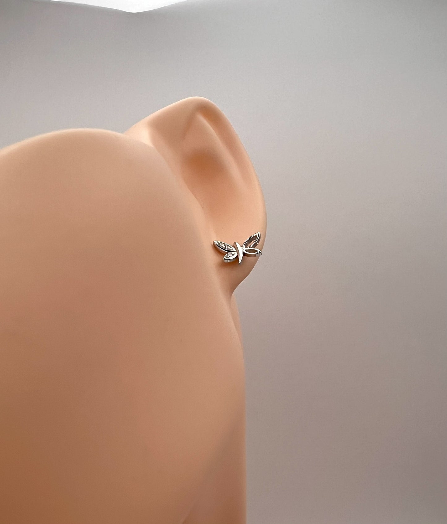 Solid 925 Sterling Silver Dragonfly Butterfly Stud Earrings, Whimsical Cubic Zirconia Nature Piercing for Women, Cute Dainty Winged Studs