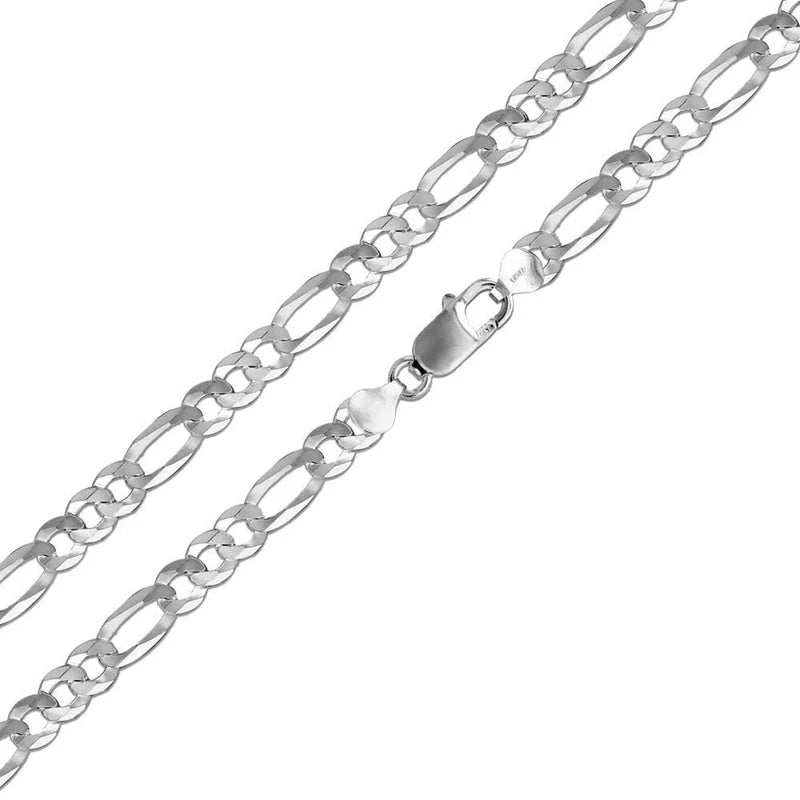 Solid 925 Sterling Silver Figaro Chain Necklace, Flat Curb Figaro, Classic 3+1 Link Necklace for Men & Women, Link Chain for Large Pendants