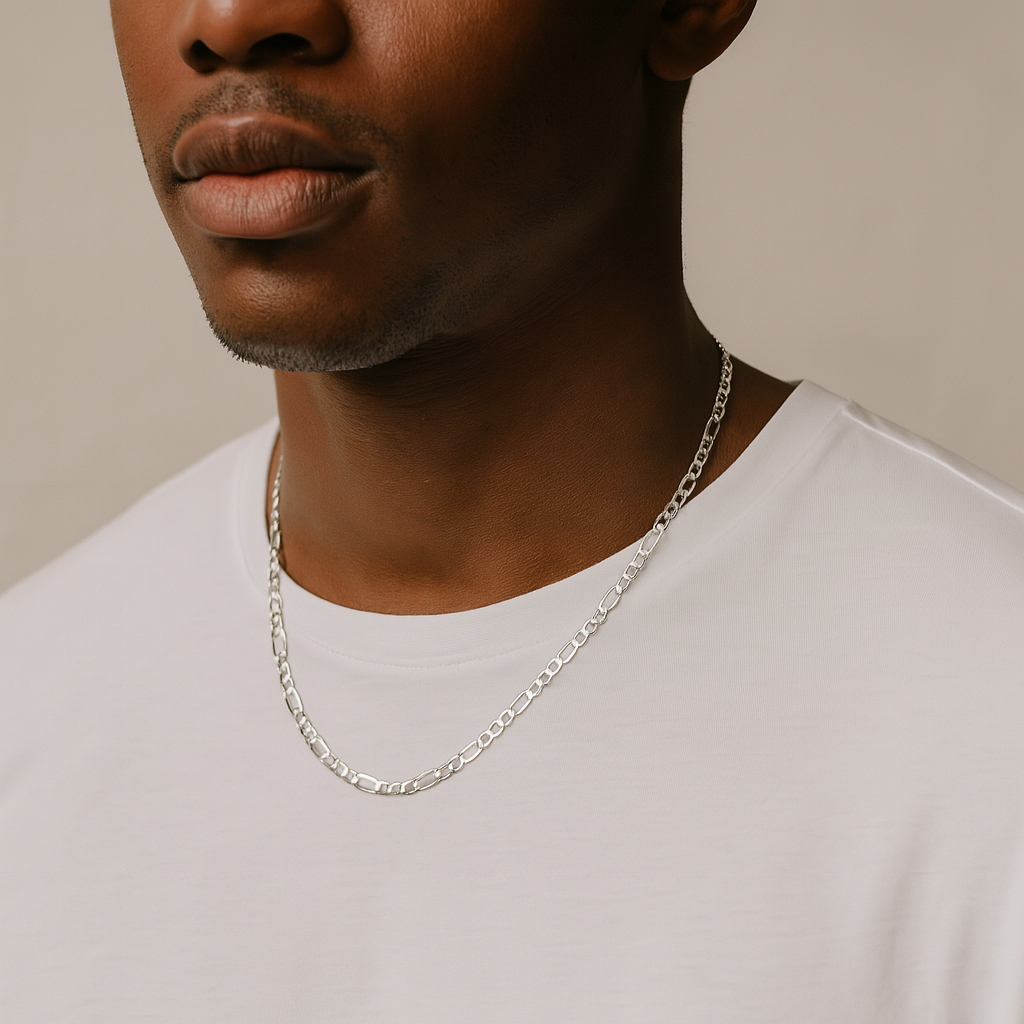 Solid 925 Sterling Silver Figaro Chain Necklace, Flat Curb Figaro, Classic 3+1 Link Necklace for Men & Women, Link Chain for Large Pendants