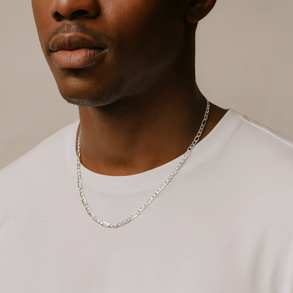 Solid 925 Sterling Silver Figaro Chain Necklace, Flat Curb Figaro, Classic 3+1 Link Necklace for Men & Women, Link Chain for Large Pendants