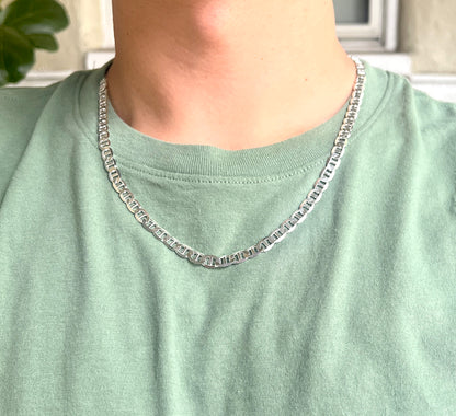 Solid 925 Sterling Silver Mariner Chain Reversible Diamond Cut & High Polish Anchor Link Necklace for Men and Women, Silver Mariner Necklace