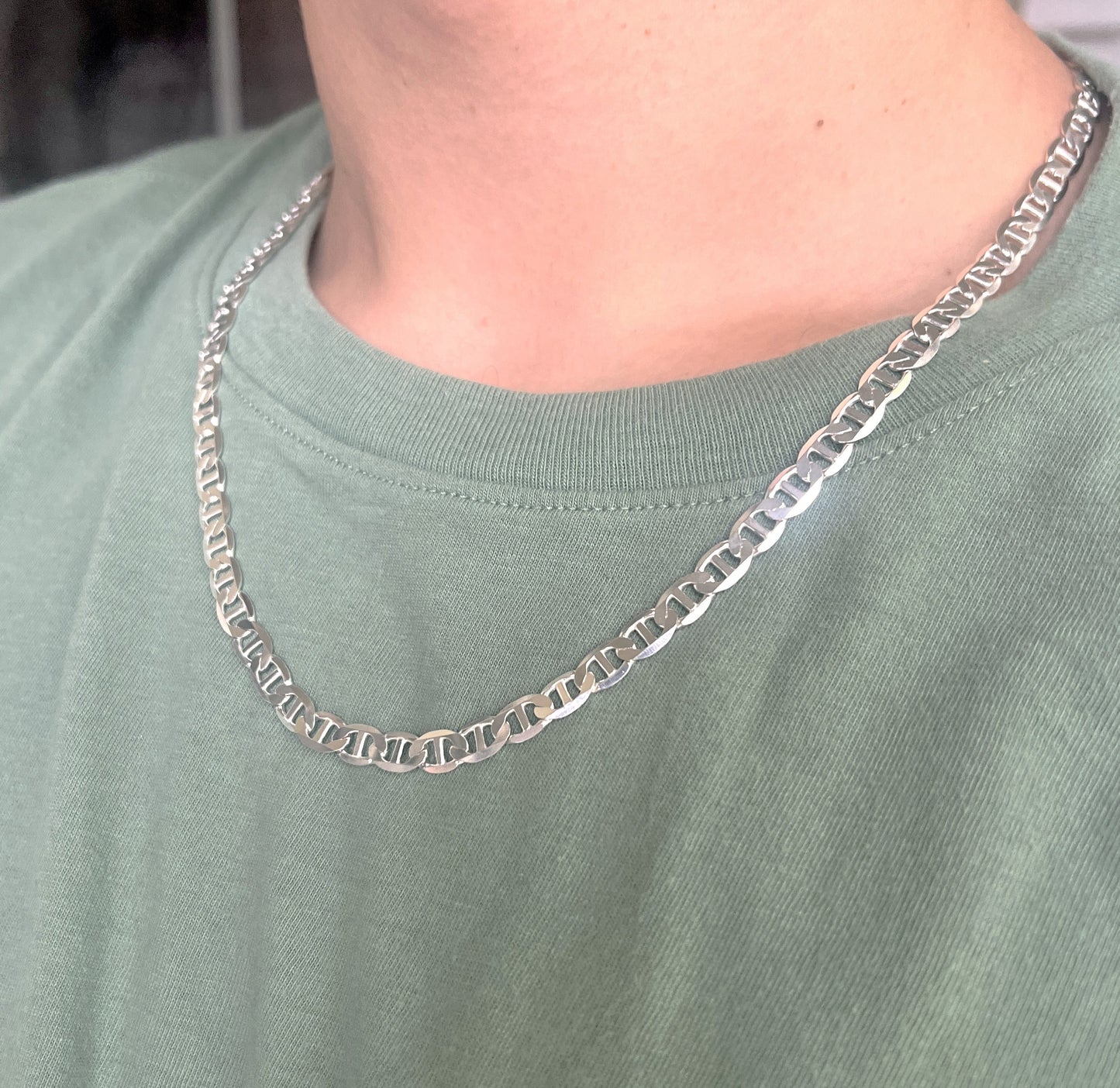 Solid 925 Sterling Silver Mariner Chain Reversible Diamond Cut & High Polish Anchor Link Necklace for Men and Women, Silver Mariner Necklace