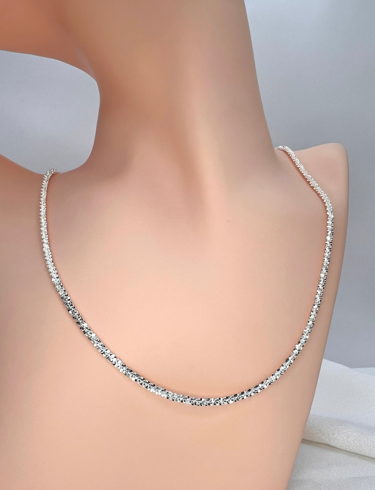 Solid 925 Sterling Silver Fluff Chain, High Polish Textured Statement Necklace for Men & Women, Dainty Puffed Link Pendant Chain
