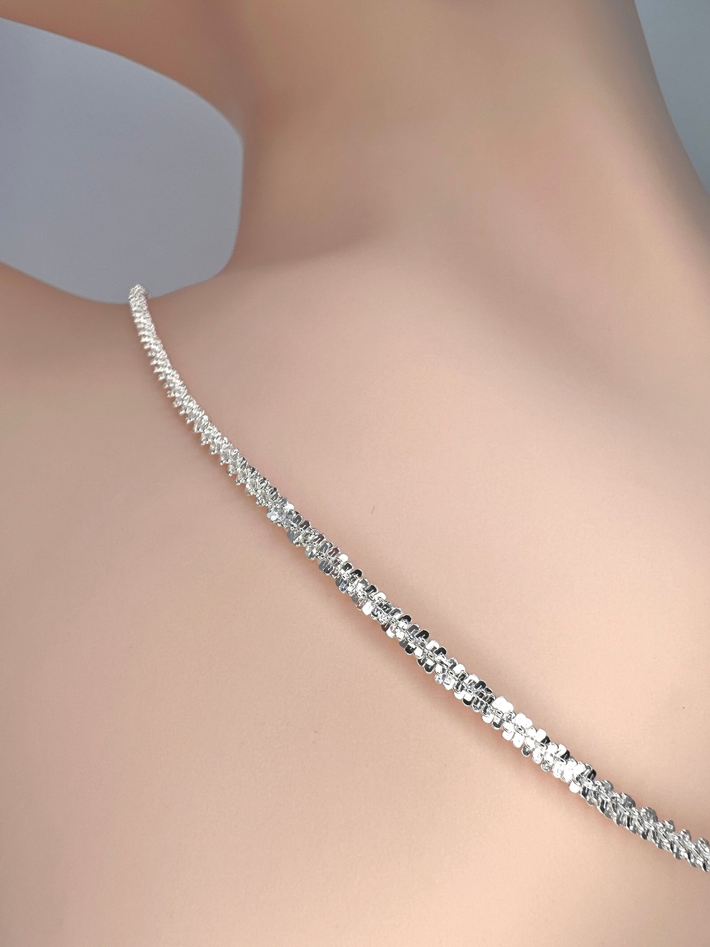 Solid 925 Sterling Silver Fluff Chain, High Polish Textured Statement Necklace for Men & Women, Dainty Puffed Link Pendant Chain