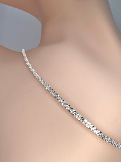 Solid 925 Sterling Silver Fluff Chain, High Polish Textured Statement Necklace for Men & Women, Dainty Puffed Link Pendant Chain