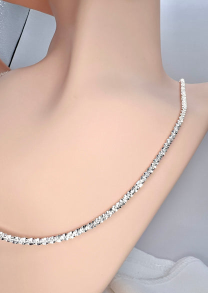 Solid 925 Sterling Silver Fluff Chain, High Polish Textured Statement Necklace for Men & Women, Dainty Puffed Link Pendant Chain