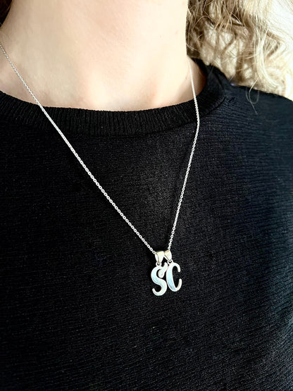 Custom Cursive Initial Necklace 925 Sterling Silver, Funky Freshwave Script Letter Pendant, Personalized Minimalist Monogram Gift for Her