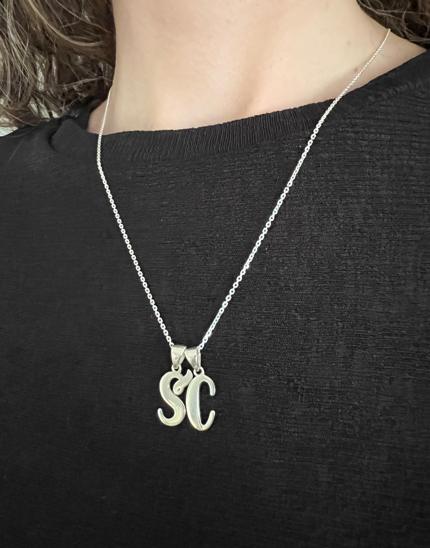 Funky Freshwave Initial Necklace - Cursive Script Style -  Handcrafted with 925 Sterling Silver - Everyday Wear - Nickel Free & Anti-Tarnish