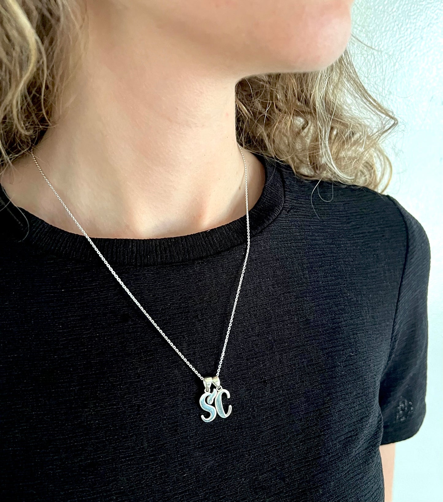 Funky Freshwave Initial Necklace - Cursive Script Style -  Handcrafted with 925 Sterling Silver - Everyday Wear - Nickel Free & Anti-Tarnish