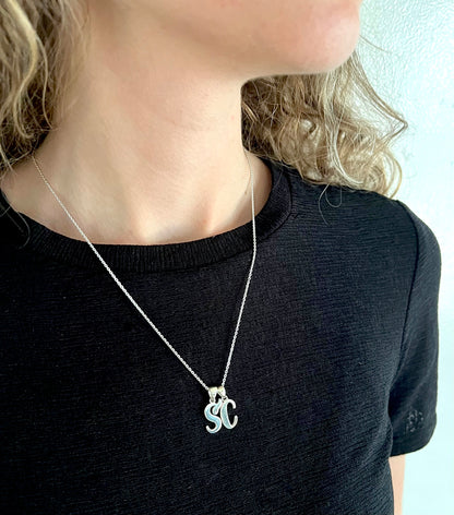 Custom Cursive Initial Necklace 925 Sterling Silver, Funky Freshwave Script Letter Pendant, Personalized Minimalist Monogram Gift for Her