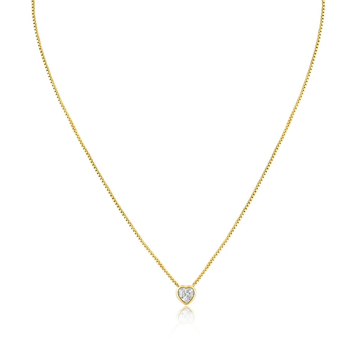 Sparkly CZ Solitaire Heart Pendant Necklace, Minimalist Silver Solitaire Choker for Women, Personalized Birthday Gift for Her