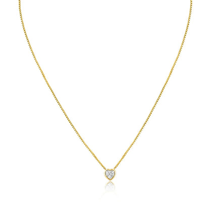 Sparkly CZ Solitaire Heart Pendant Necklace, Minimalist Silver Solitaire Choker for Women, Personalized Birthday Gift for Her