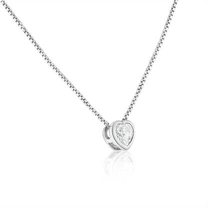 Sparkly CZ Solitaire Heart Pendant Necklace, Minimalist Silver Solitaire Choker for Women, Personalized Birthday Gift for Her