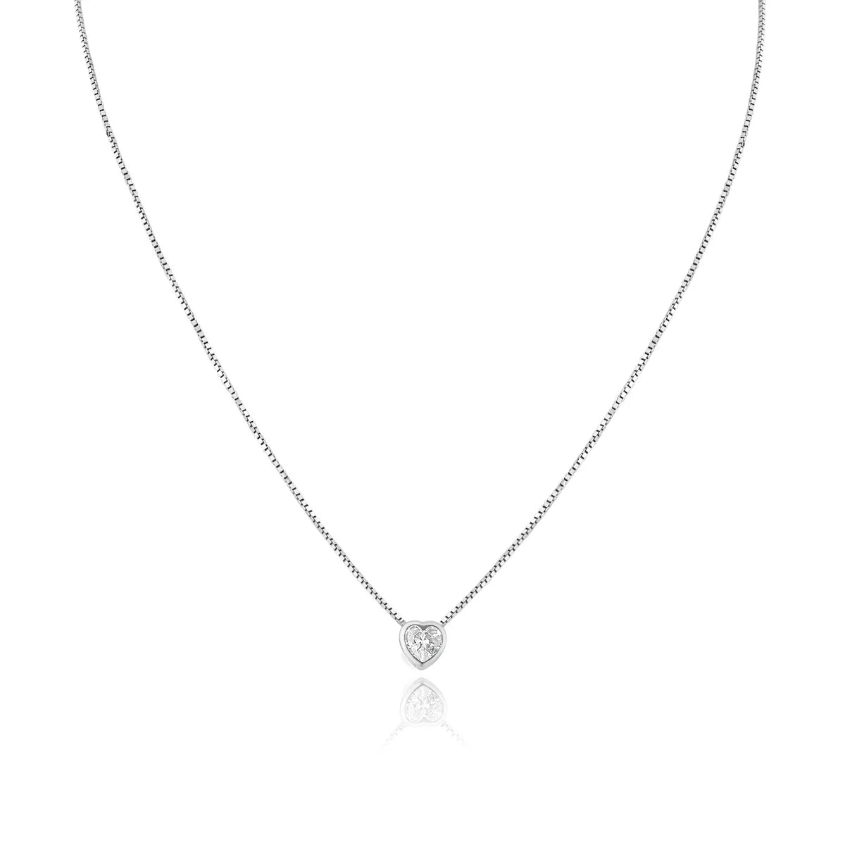 Sparkly CZ Solitaire Heart Pendant Necklace, Minimalist Silver Solitaire Choker for Women, Personalized Birthday Gift for Her