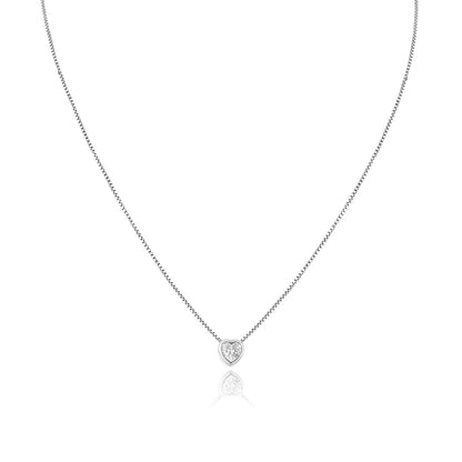 Sparkly CZ Solitaire Heart Pendant Necklace, Minimalist Silver Solitaire Choker for Women, Personalized Birthday Gift for Her