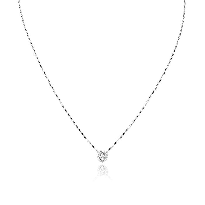 Sterling Silver & Gold Plated Dainty Heart Necklace with Seamless Heart Shaped Cubic Zirconia Stone