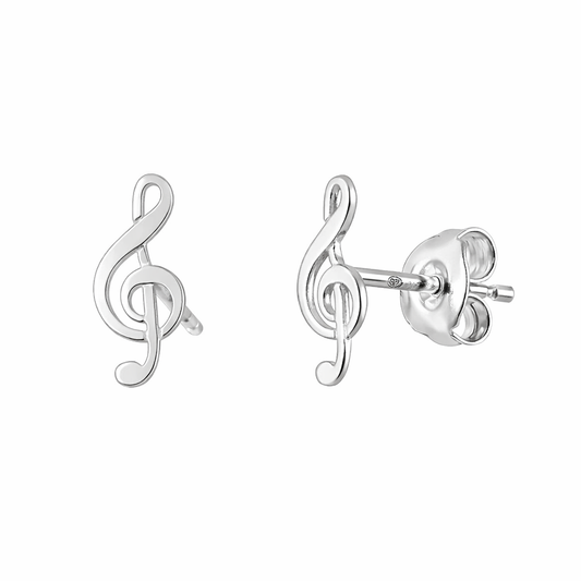 Solid 925 Sterling Silver Treble Clef Stud Earrings, Dainty G Clef Music Note Post Earrings for Women Men, Minimalist Tiny Musician Studs