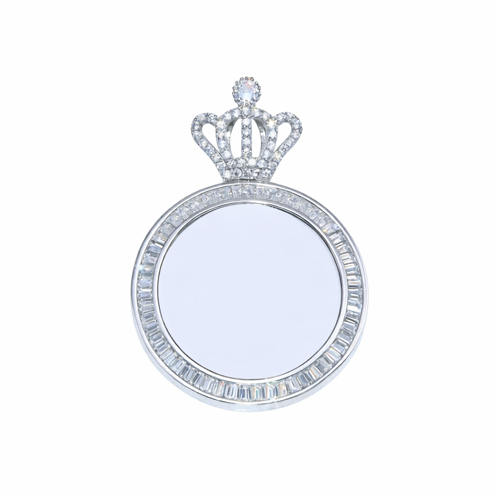 Solid 925 Sterling Silver Engravable Crown Pendant, Custom Monogram Photo Mirror Medallion Necklace for Men & Women, Personalized Royal Crest Jewelry
