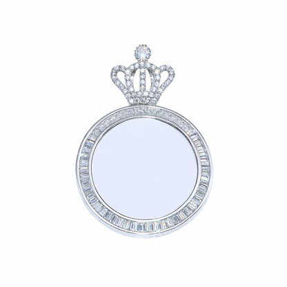 Solid 925 Sterling Silver Engravable Crown Pendant, Custom Monogram Photo Mirror Medallion Necklace for Men & Women, Personalized Royal Crest Jewelry