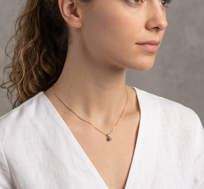 Solid 14K Gold Birthstone Pendant, 5mm Small Dainty Round Milgrain Beaded Charm for Women, Personalized Real Gold Birthday Gift for Her Stackable