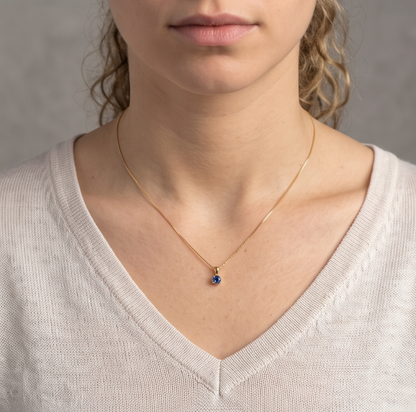 Solid 14K Gold Birthstone Pendant, 5mm Small Dainty Round Milgrain Beaded Charm for Women, Personalized Real Gold Birthday Gift for Her Stackable