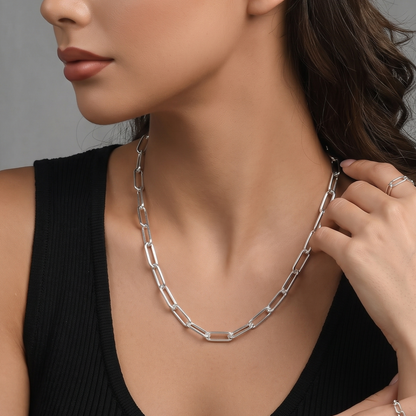 Solid 925 Sterling Silver Paperclip Chain, Diamond Cut Flat Edge Link Necklace for Men & Women, Premium Solid Silver Link Chain for Charms