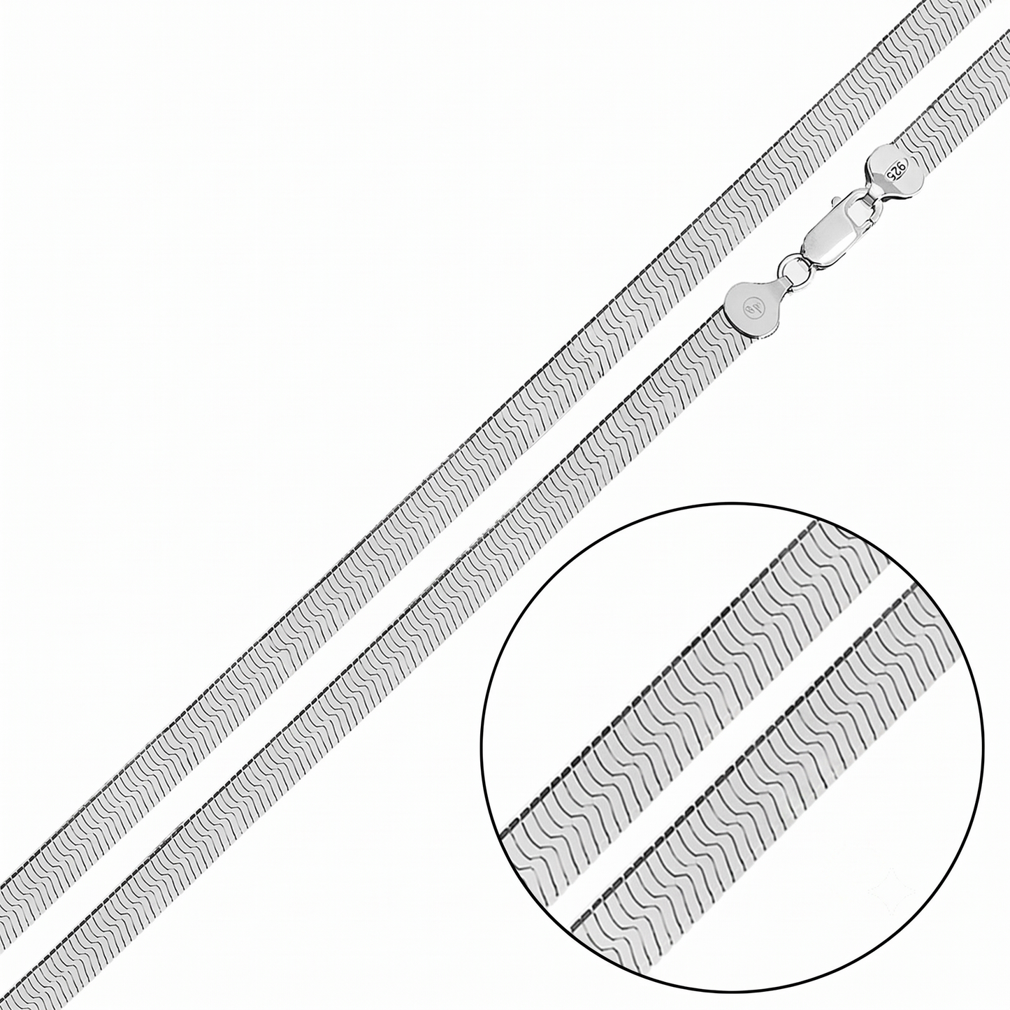 Solid 925 Sterling Silver Herringbone Chain, Flat Liquid Silver Snake Ribbon Necklace for Men & Women, High Polish Herringbone Necklace