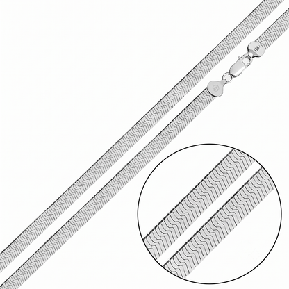 Solid 925 Sterling Silver Herringbone Chain, Flat Liquid Silver Snake Ribbon Necklace for Men & Women, High Polish Herringbone Necklace