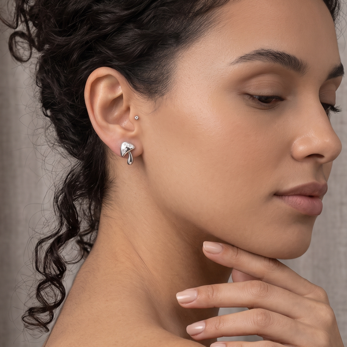 Solid 925 Sterling Silver Mushroom Studs, Tiny Silver Mushroom Earrings, Cute Nature Inspired Dainty Studs, Premium Crystal Toadstool Studs
