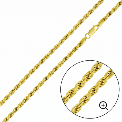 Solid 925 Sterling Silver Diamond Cut Rope Chain, 14K Gold Plated Twisted Link Necklace for Men & Women, Premium Pendant Chain 2mm to 4.4mm
