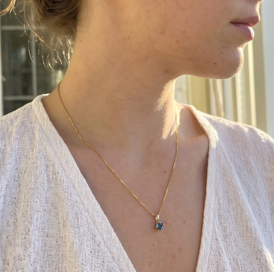 Solid 14K Gold Birthstone Pendant, 5mm Small Dainty Round Crystal Solitaire Charm for Women, Personalized Real Gold Birthday Gift for Her Stackable