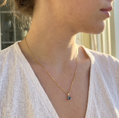 Solid 14K Gold Birthstone Pendant, 5mm Small Dainty Round Crystal Solitaire Charm for Women, Personalized Real Gold Birthday Gift for Her Stackable