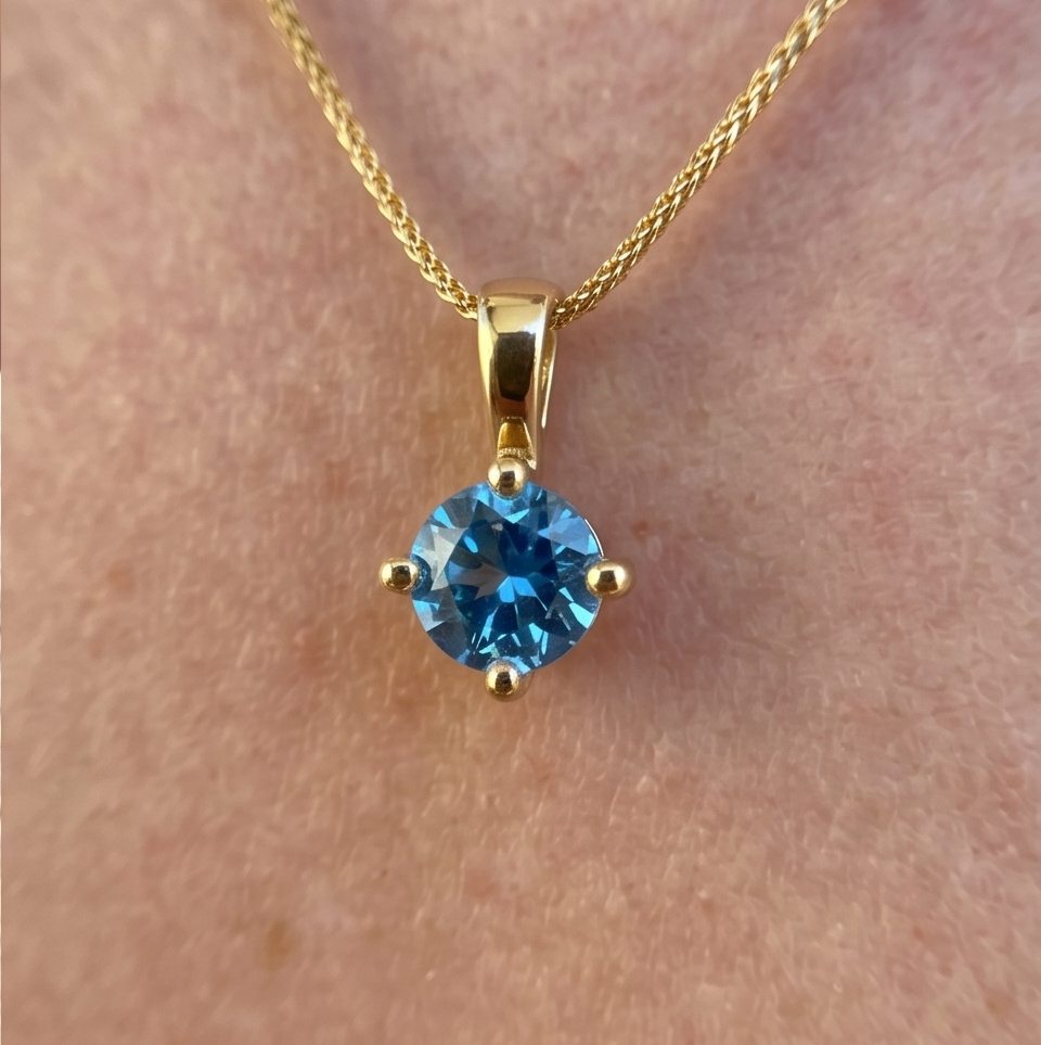 Solid 14K Gold Birthstone Pendant, 5mm Small Dainty Round Crystal Solitaire Charm for Women, Personalized Real Gold Birthday Gift for Her Stackable