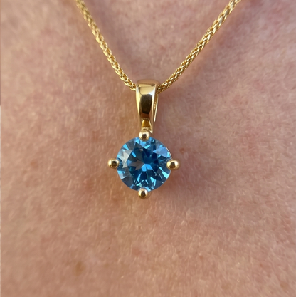 Solid 14K Gold Birthstone Pendant, 5mm Small Dainty Round Crystal Solitaire Charm for Women, Personalized Real Gold Birthday Gift for Her Stackable