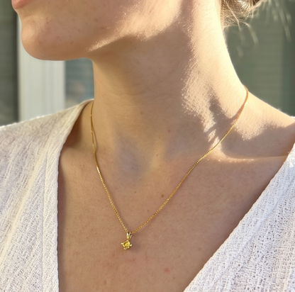Solid 14K Gold Birthstone Necklace, 4mm Small Dainty Round Crystal Charm Pendant for Women, Personalized Real Gold Birthday Gift for Her
