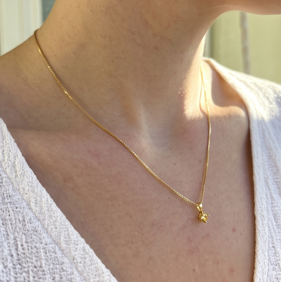 Solid 14K Gold Birthstone Necklace, 4mm Small Dainty Round Crystal Charm Pendant for Women, Personalized Real Gold Birthday Gift for Her