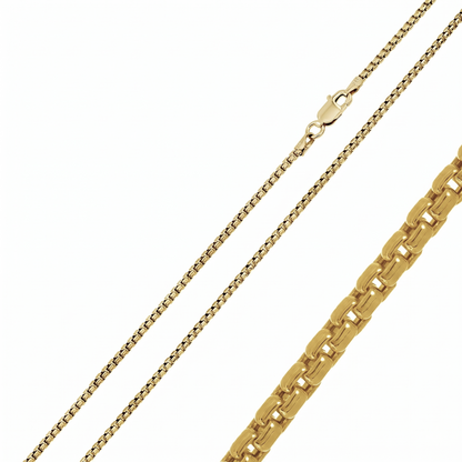 Solid 925 Sterling Silver Round Box Chain, 14K Gold Plated Rounded Venetian Link Necklace for Men & Women, Premium Pendant Chain 1.7mm to 3.3mm