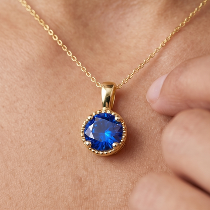 Solid 14K Gold Birthstone Pendant, 6mm Large Round Grain Fancy Beaded Charm for Women, Personalized Real Gold Birthday Gift for Her Stackable