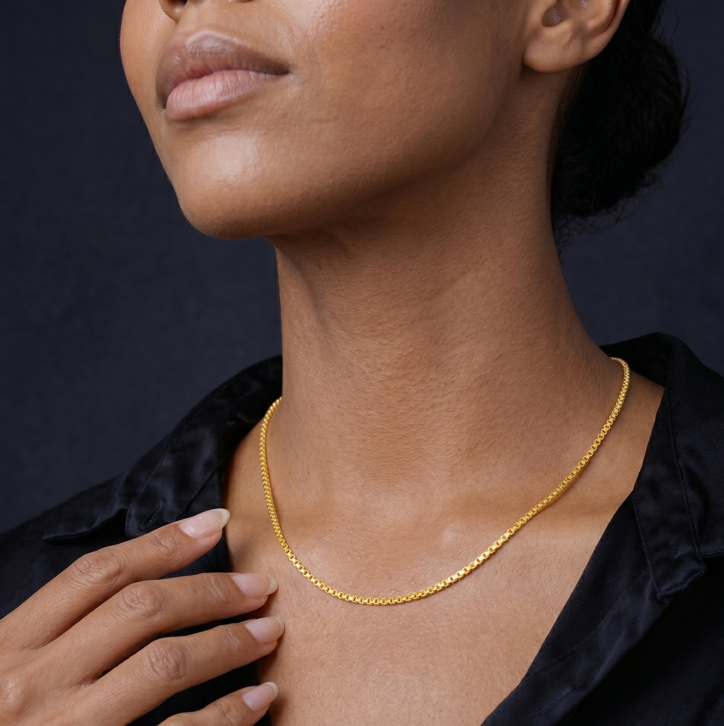 Thin Gold Plated Square Box Necklace, Solid Sterling Silver Premium Venetian Chain for Initials, Custom Length Minimalist Fine Jewelry