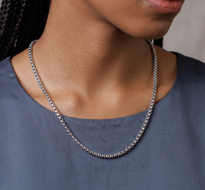 Solid 925 Sterling Silver Round Box Chain, Venetian Link Necklace for Men & Women Smooth Round Box Necklace, Dainty Minimalist Pendant Chain