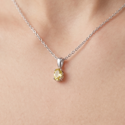 Solid 14K Gold Oval Birthstone Necklace, 925 Sterling Silver 5mm Dainty Solitaire Charm Pendant Personalized Real Gold Birthday Gift for Her