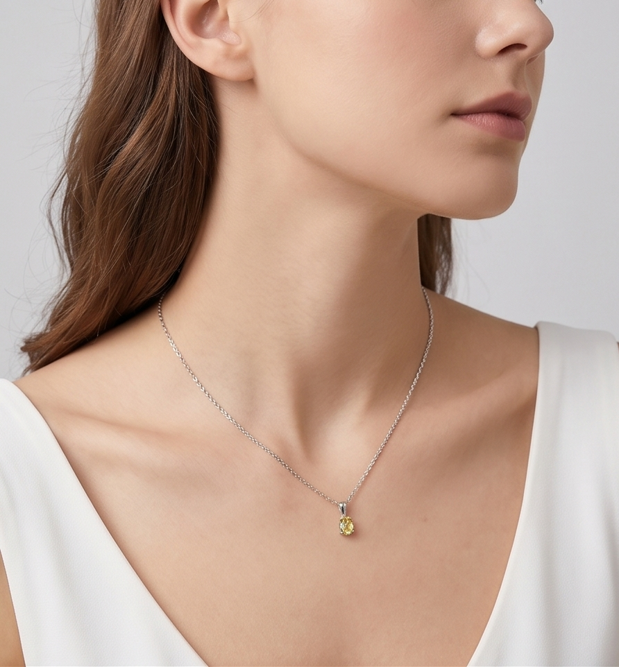 Solid 14K Gold Oval Birthstone Necklace, 925 Sterling Silver 5mm Dainty Solitaire Charm Pendant Personalized Real Gold Birthday Gift for Her