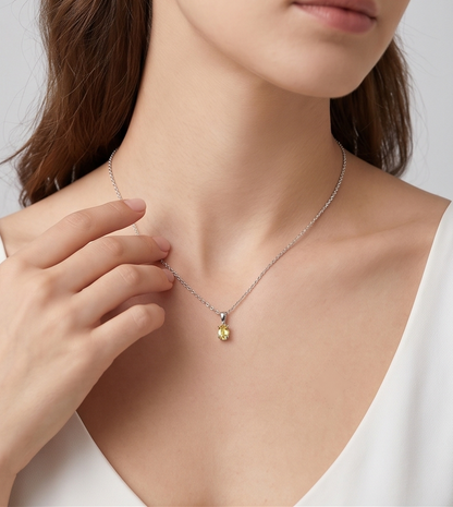 Solid 14K Gold Oval Birthstone Necklace, 925 Sterling Silver 5mm Dainty Solitaire Charm Pendant Personalized Real Gold Birthday Gift for Her