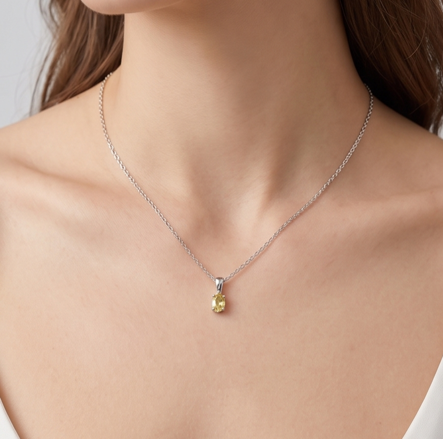 Solid 14K Gold Oval Birthstone Necklace, 925 Sterling Silver 5mm Dainty Solitaire Charm Pendant Personalized Real Gold Birthday Gift for Her