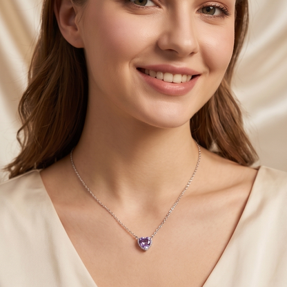 Solid 14K Gold Heart Birthstone Necklace, 925 Sterling Silver 5mm Grain Fancy Beaded Charm Pendant, Personalized Birthday Gift for Her