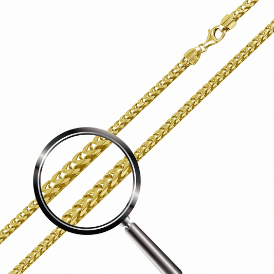 Solid 925 Sterling Silver Square Franco Chain, 14K Gold Plated Men's Foxtail Link Necklace, Premium Pendant Chain 1.3mm to 3.7mm