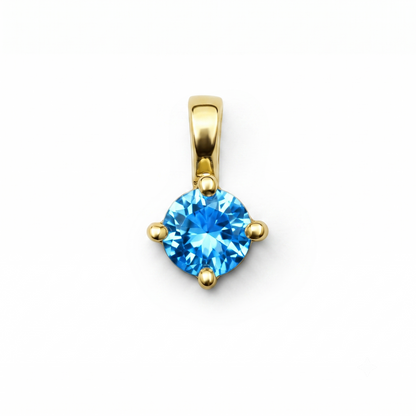 Solid 14K Gold Birthstone Pendant, 5mm Small Dainty Round Crystal Solitaire Charm for Women, Personalized Real Gold Birthday Gift for Her Stackable