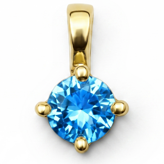 Solid 14K Gold Birthstone Pendant, 5mm Small Dainty Round Crystal Solitaire Charm for Women, Personalized Real Gold Birthday Gift for Her Stackable