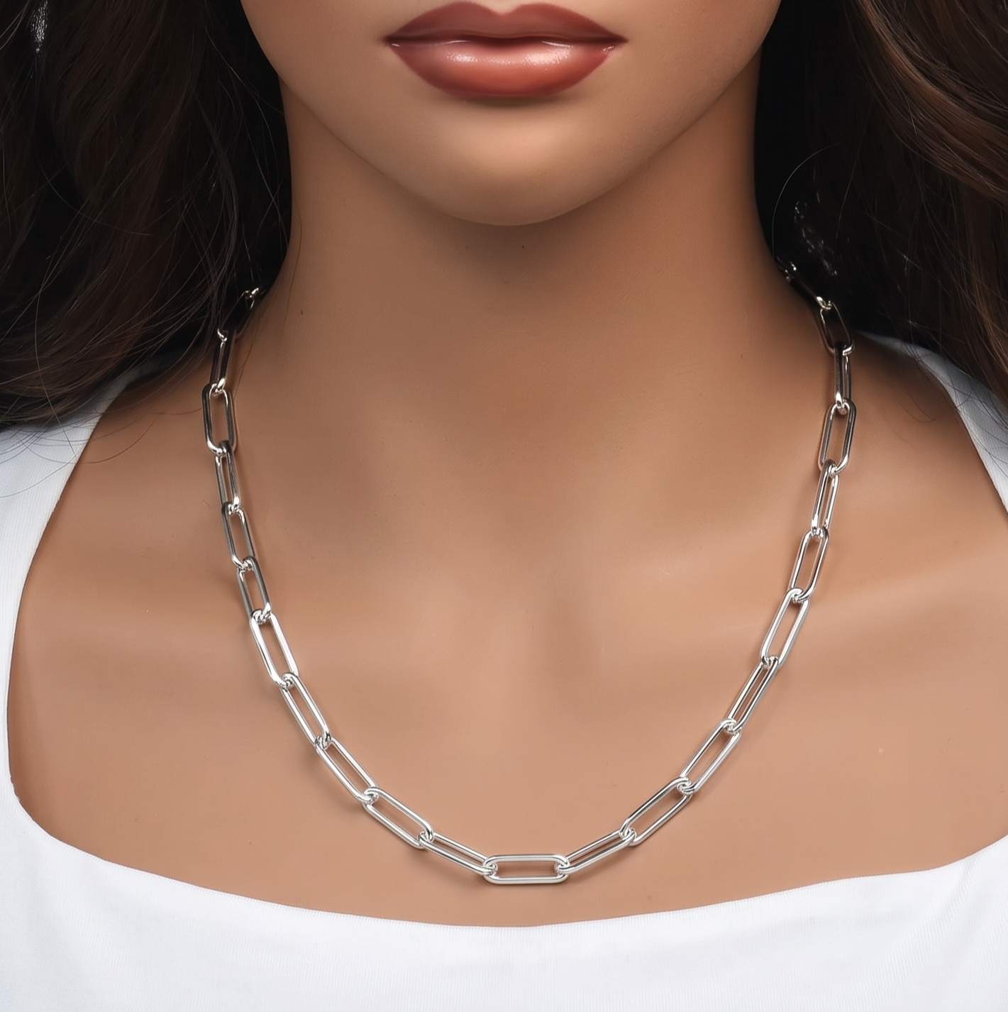 Solid 925 Sterling Silver Paperclip Chain, Diamond Cut Flat Edge Link Necklace for Men & Women, Premium Solid Silver Link Chain for Charms