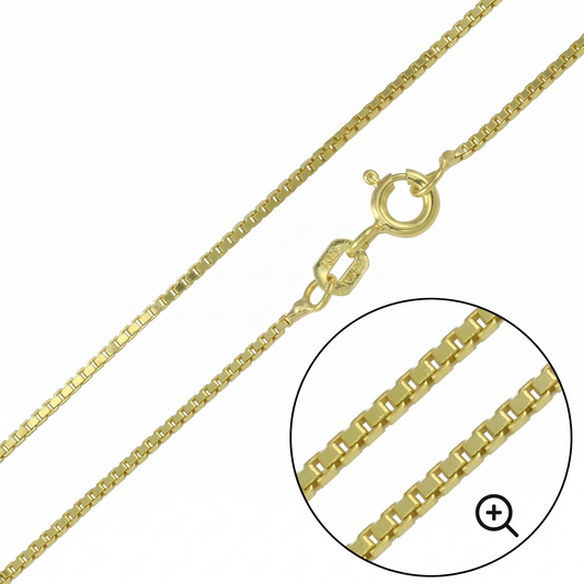 Thin Gold Plated Square Box Necklace, Solid Sterling Silver Premium Venetian Chain for Initials, Custom Length Minimalist Fine Jewelry